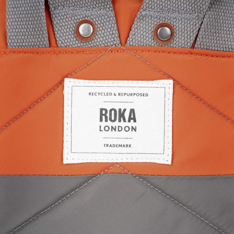 Roka London Canfield B Two Tone Recycled Nylon Backpack Small Graphite/Orange